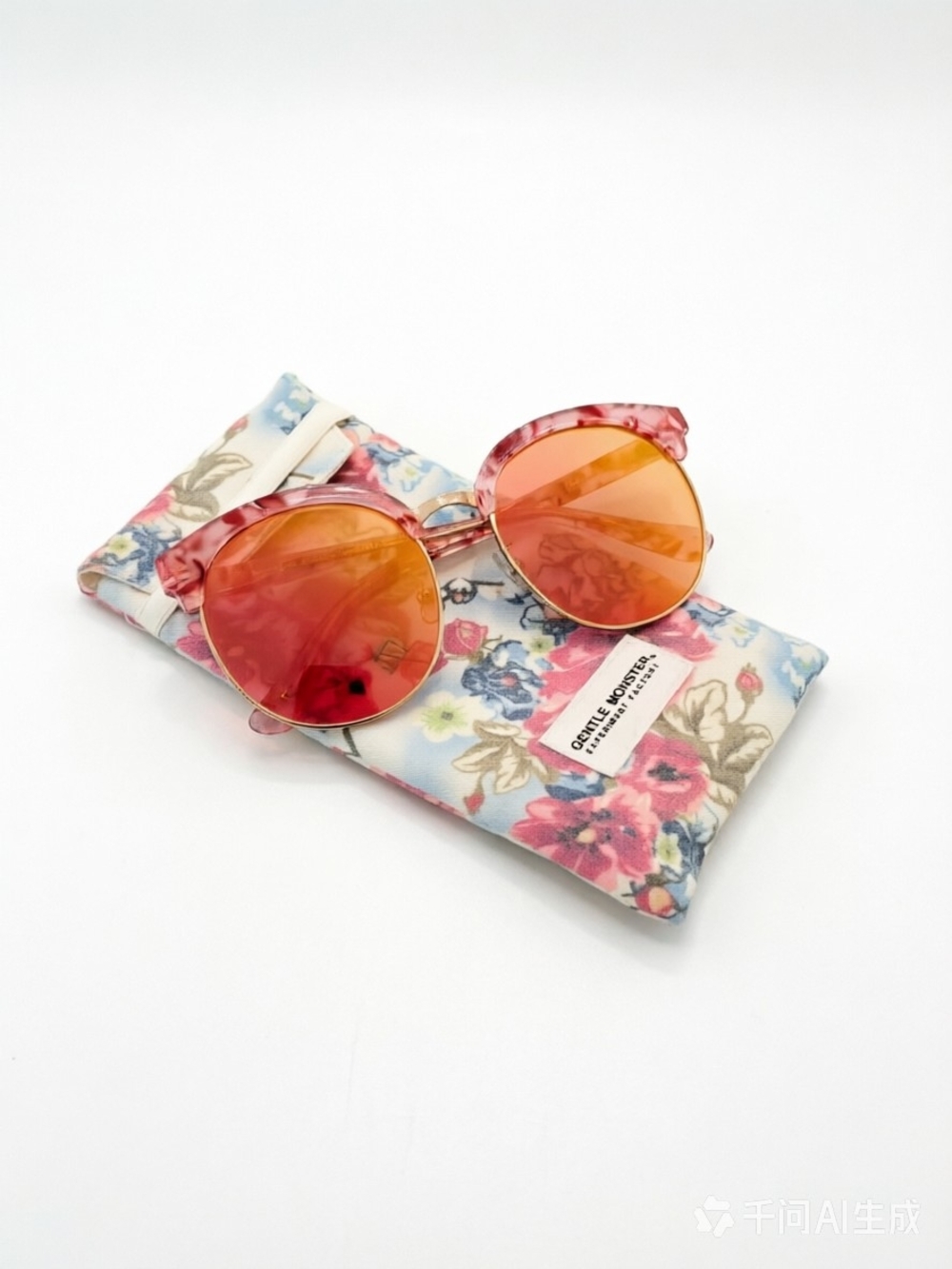 Gentle Monster Pink Marble Round Sunglasses with Gold Lenses